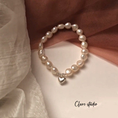 诗和远方 原创天然巴洛克弹力手链 纯银桃心设计不规则小众手串女