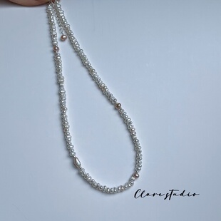 法式混搭！回馈款天然异形巴洛克叠片珍珠小众设计锁骨链纯银配饰