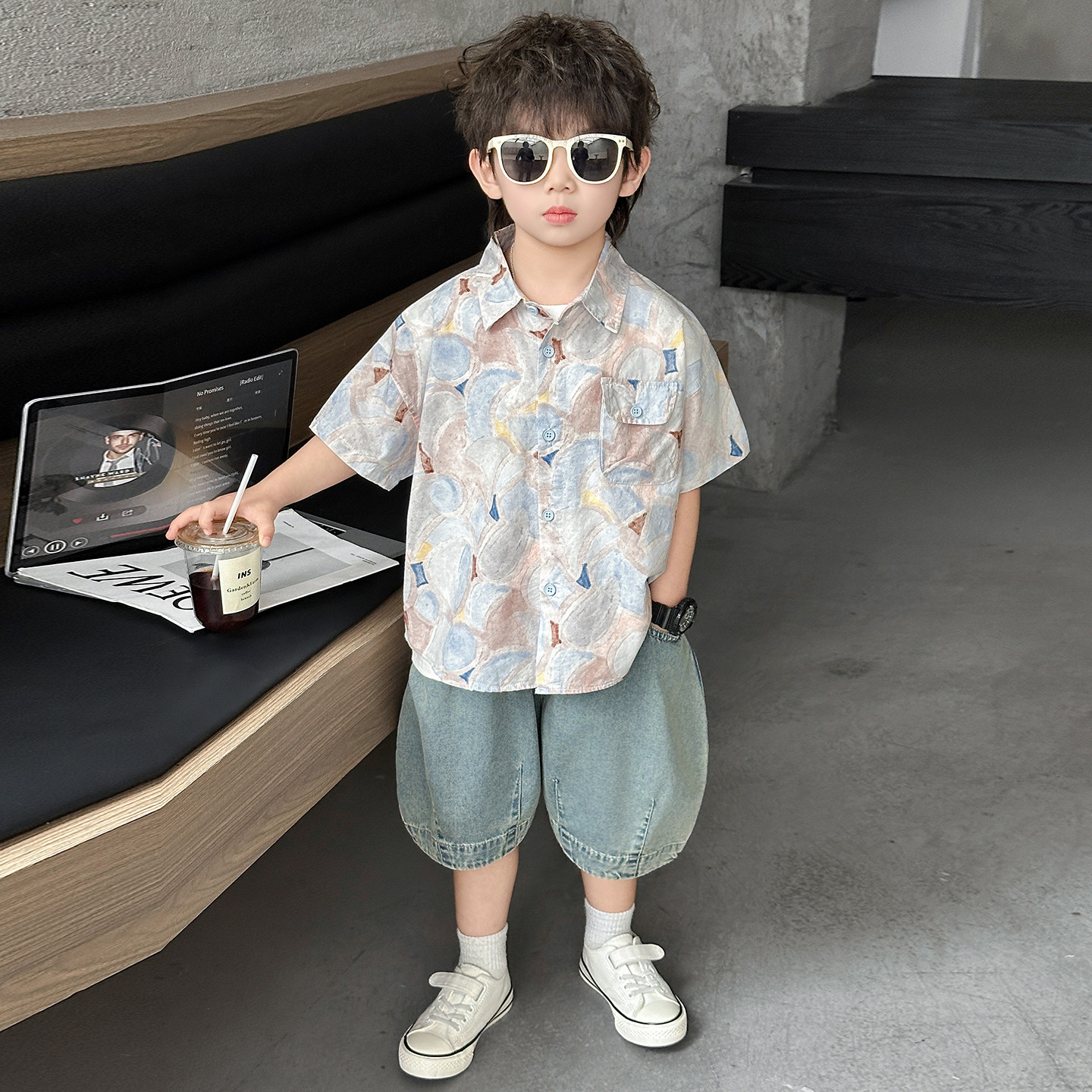男童夏款短袖衬衫套装2026新休闲运动套装