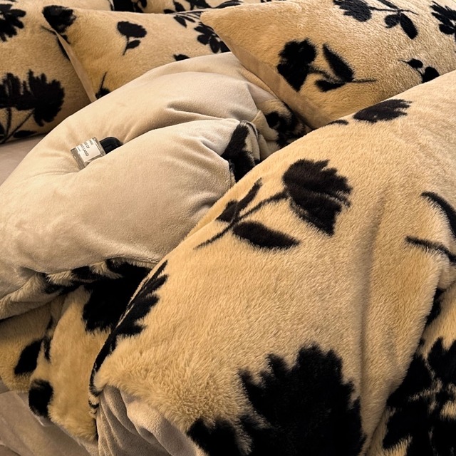 冬季加厚兔毛绒床上四件套珊瑚牛奶绒面被套床单笠高级感轻奢床品