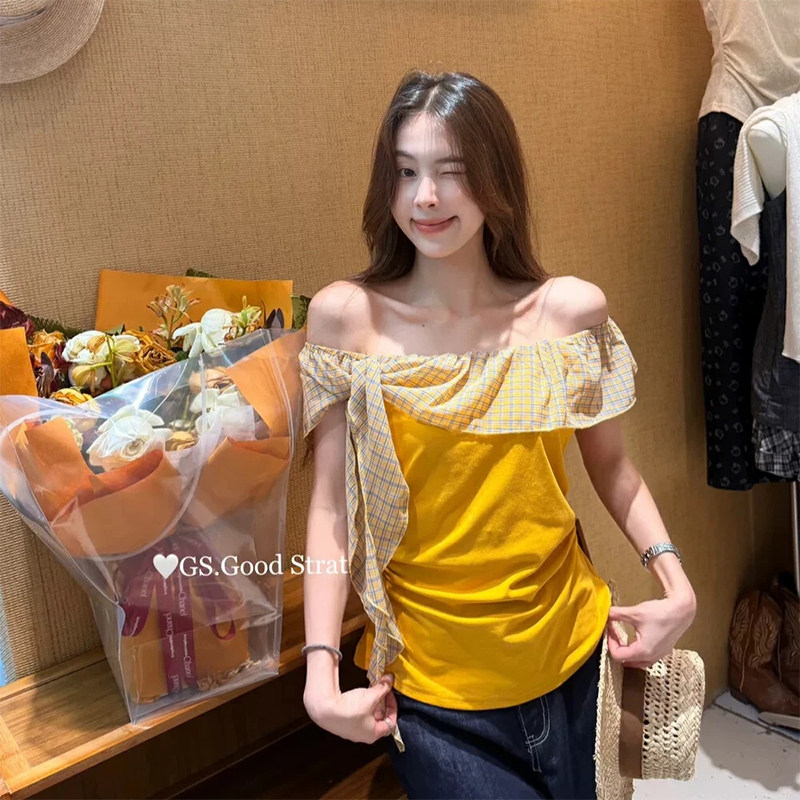 纯欲格子撞色短袖女百搭
