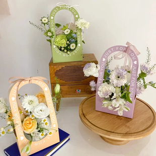 空盒子鲜花礼品盒 花 毕业季 diy材料插花小提篮牛皮纸手提花篮装