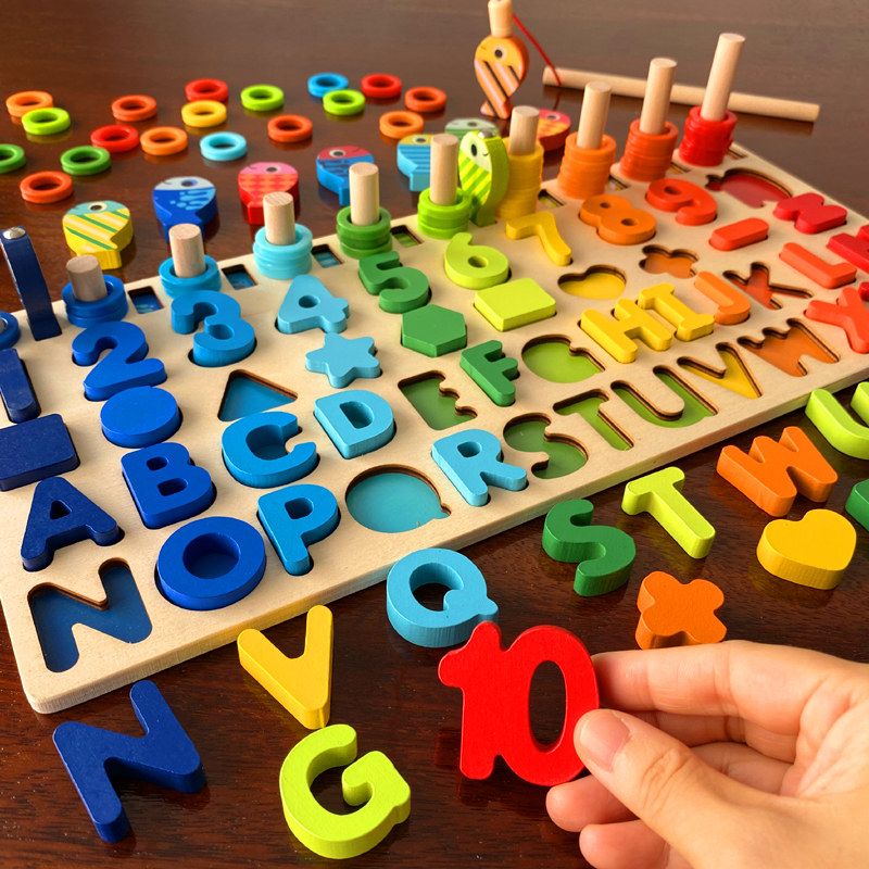 字母数字颜色认知积木益智拼图