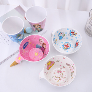 儿童碗勺密胺餐具套装卡通可爱猫幼儿园宝宝吃饭碗防烫带把柄汤碗