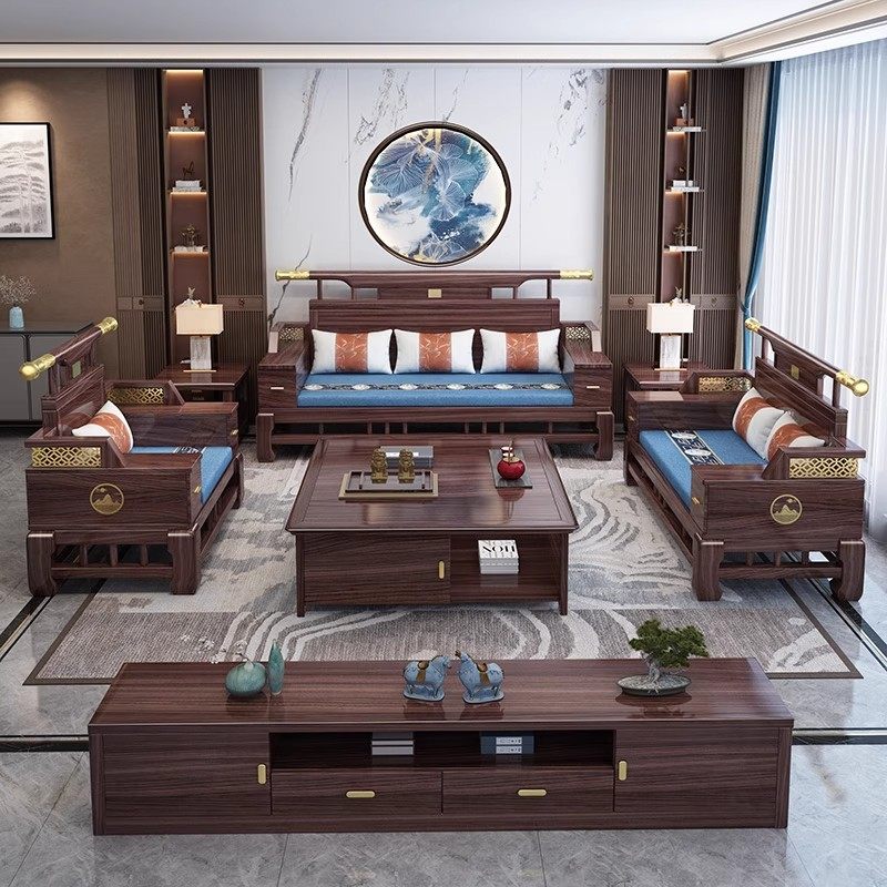 新中式乌金木实木沙发组合2026新款冬夏两用高端别墅家用客厅家具