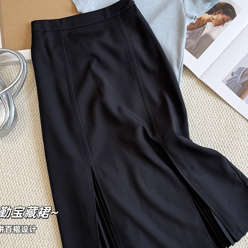 2025新款2025早秋季黑色半身裙女新款高腰时尚西装裙中长款开叉