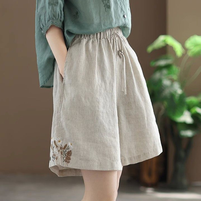 休闲棉麻裤短裤女夏季薄款裤子2025新款亚麻女装大码女裤妈妈夏装
