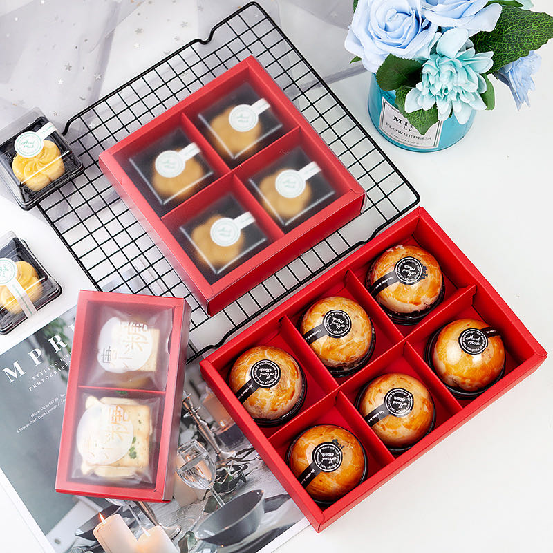 烘焙蛋黄酥红卡盒2-4-6粒装月饼包装盒牛轧糖曲奇饼干抽屉式礼盒
