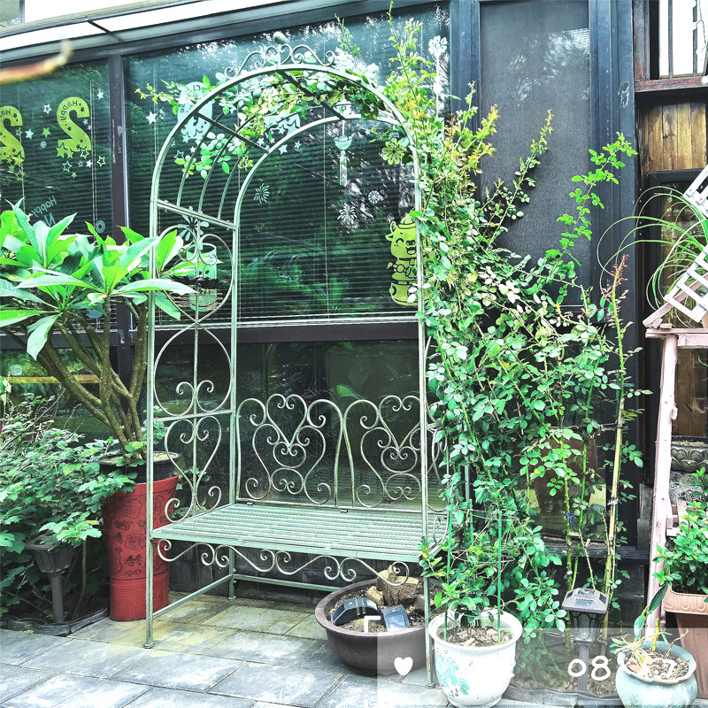 铁艺户外葡萄引路花蔷薇爬藤架子月季拱形鲜花拱门椅子花园门庭院