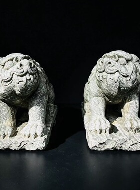 建国前后老青石貔貅一对 石雕瑞兽 中式庭院门口镇宅青石摆件收藏