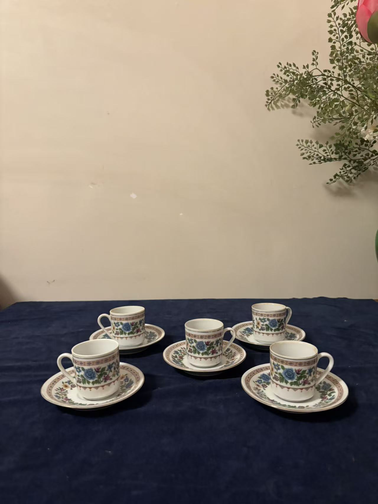 日月堂五六十年代青花瓷咖啡杯杯碟摆件老物件古玩收藏