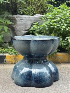日月堂五六十年代时期莲花台鼓登老窑变釉瓷台盘坐景观造景摆件