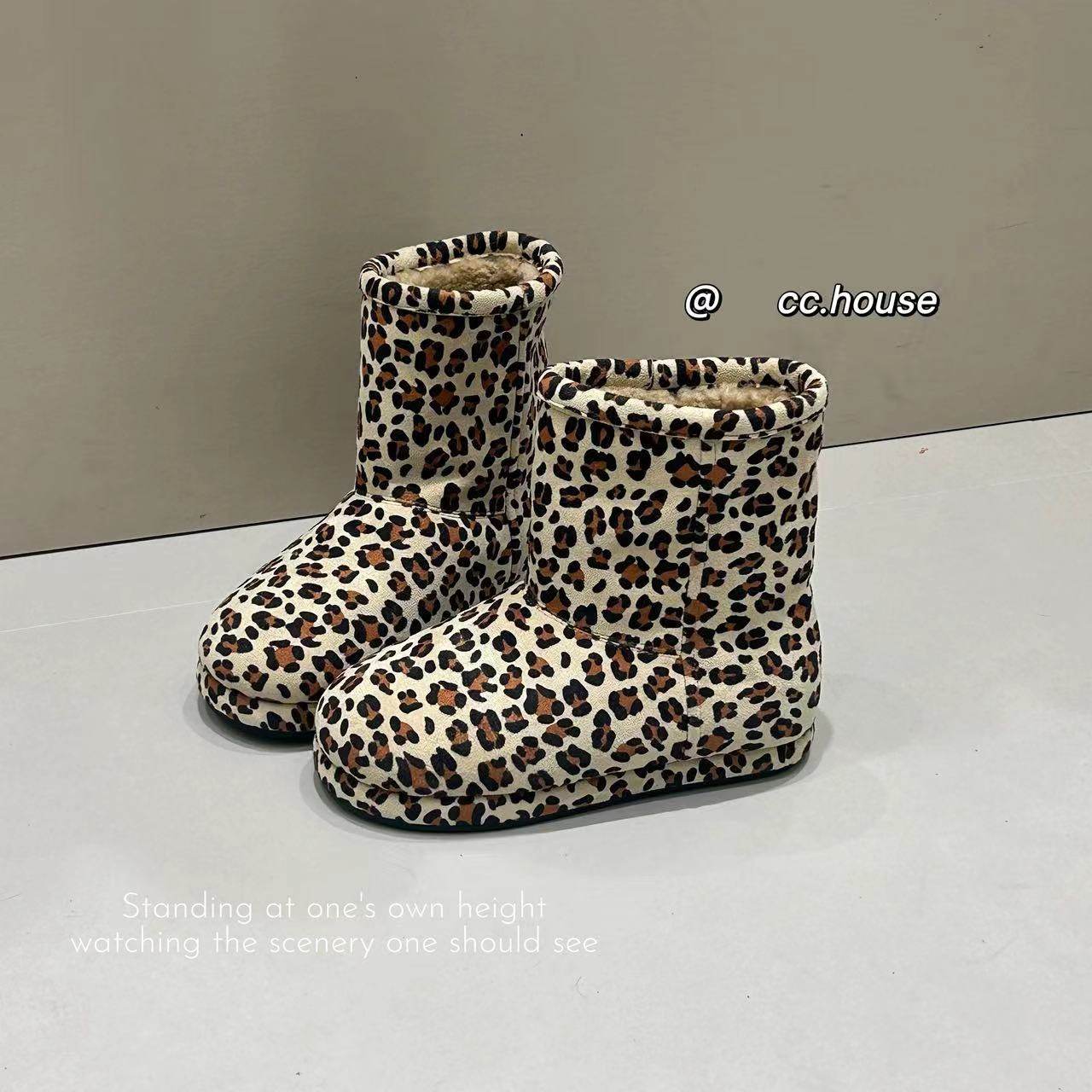 欧洲站2025冬季新款时尚豹纹舒适加绒保暖雪地靴女百搭休闲短棉靴,女鞋,时尚雪地靴,淘宝优惠券,粉丝福利购,淘宝优惠卷