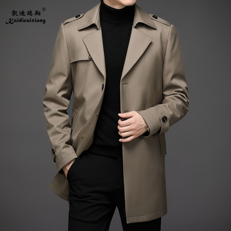 男士风衣休闲商务西服领中长款