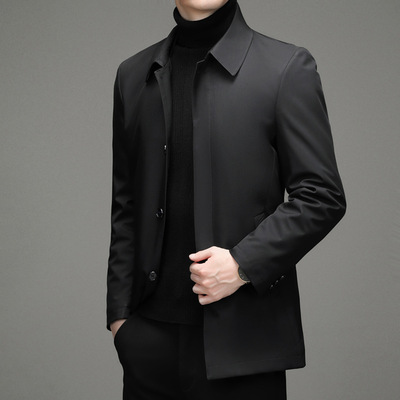 高端品牌羽绒服秋冬款可卸内胆白鸭绒中老年爸爸男装翻领夹克外套