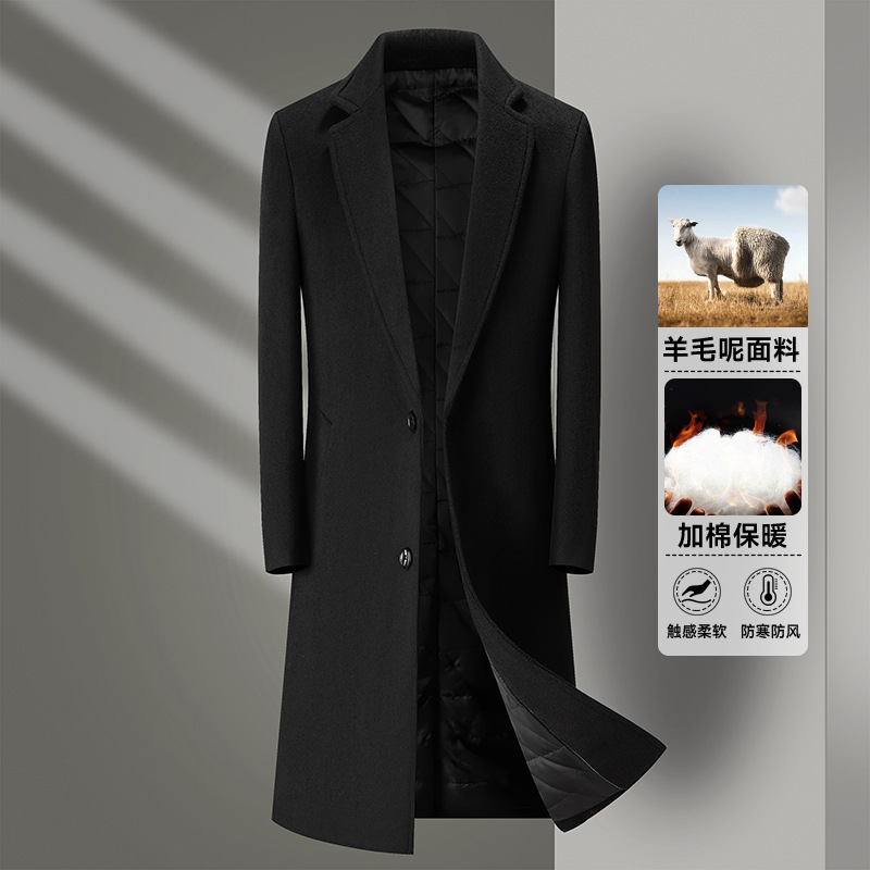 男士纯色西装领羊毛呢大衣2025秋季新款男装中年商务休闲长款外套