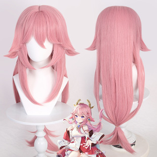 原神 八重神子 cos假发 稻妻城 仿真头皮 两侧反翘