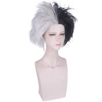 "101 Dalmatians: Black and White Witch Cruella Wig, cosplay of Cruella de Vail in the European and American film. thumbnail 3