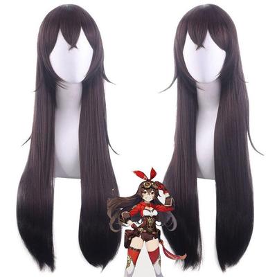 原神 安柏cos假毛 棕色 两侧翻翘造型长直发原神cosplay假发