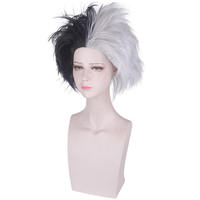 "101 Dalmatians: Black and White Witch Cruella Wig, cosplay of Cruella de Vail in the European and American film. thumbnail 4