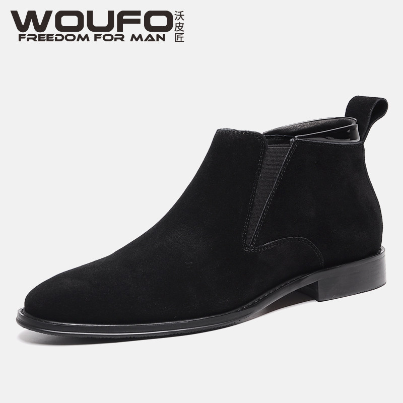 AUTUMN AND WINTER NEW HIGH-TOP LEATHER SHOES MENS TREND BRITISH NUBUCK LEATHER CHELSEA BOOTS LEATHER ZIPPER BUSINESS CASUAL BOOTS