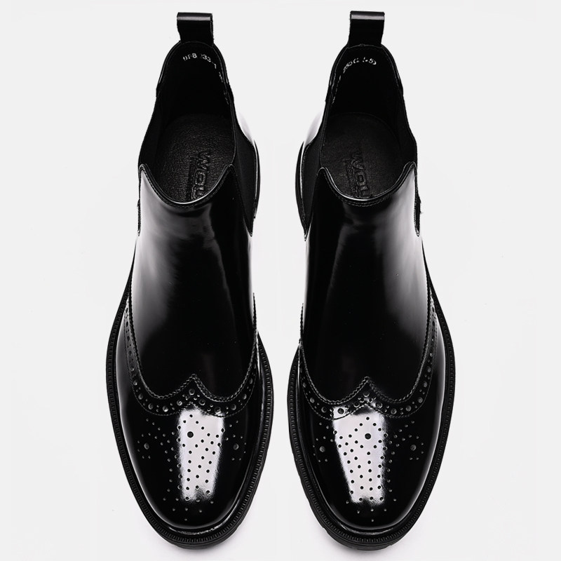 AUTUMN|WINTER NEW CHELSEA BOOTS MENS TRENDY BRITISH LEATHER SHINY ENGRAVED BROGUE BOOTS SOFT-SOLED HIGH-TOP LEATHER SHOES
