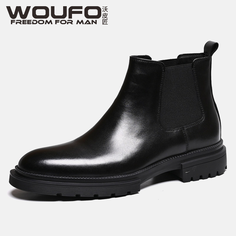 CHELSEA BOOTS MENS TRENDY BRITISH LEATHER CARGO BOOTS SHORT ELASTICATED BOOTS SMALL ROUND TOE VELVET WARM COTTON BOOTS