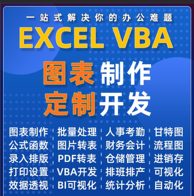 Excel表格制作VBA代做宏编程序定制作图表设计函数据PowerBI代做