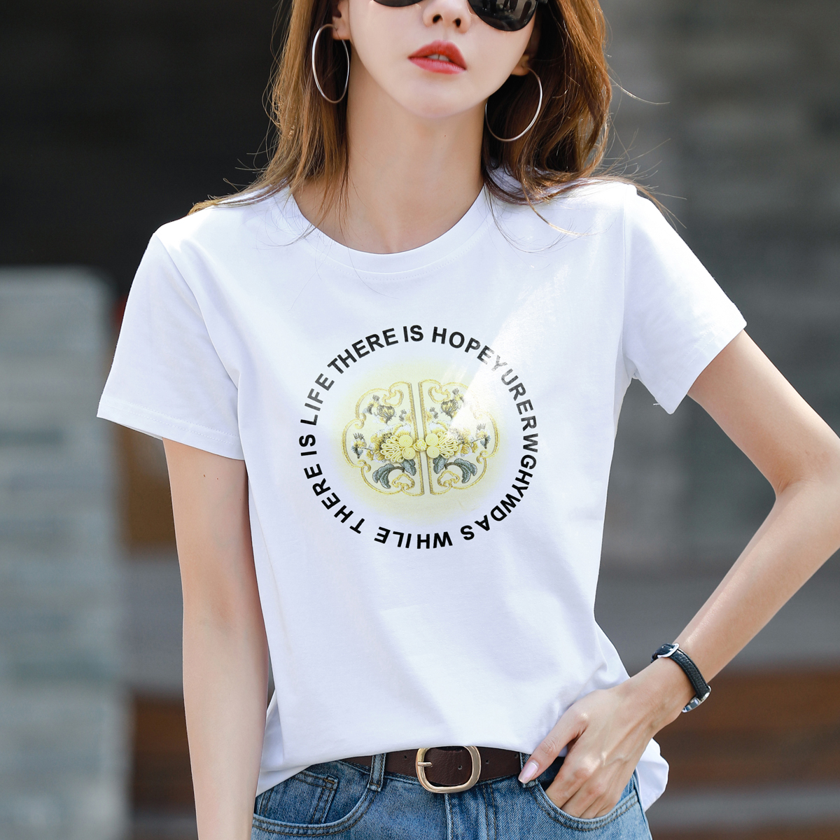 高端精梳纯棉白色短袖t恤女宽松设计感减龄小众夏装2025新款上衣