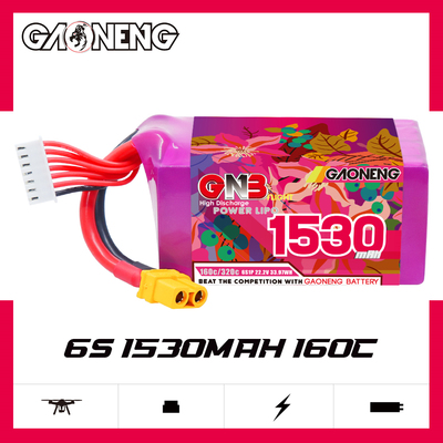 GNB高能1530mAh 6S 22.2V 160C穿越机5寸花飞竞速轻量化锂电池FPV