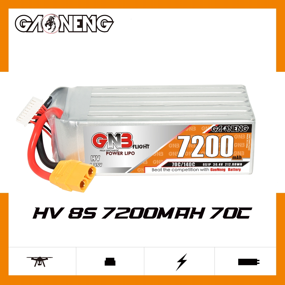 GNB高能7200mAh 8S 30.4V 70C HV遥控穿越机7寸动力锂电池FPV航模