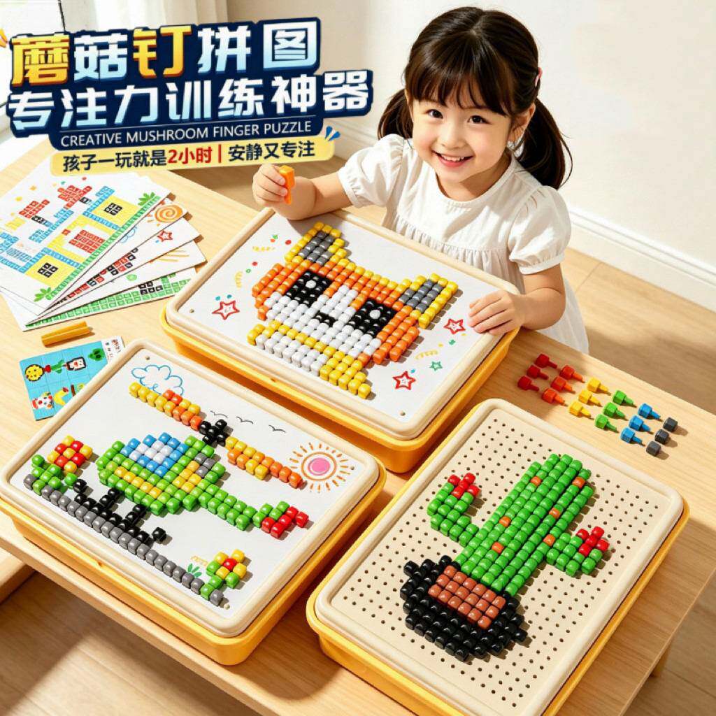 立体插插乐蘑菇钉创意拼图大颗粒