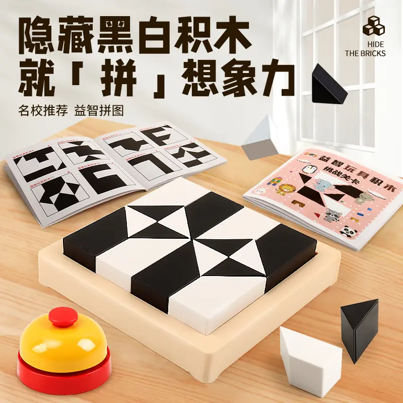 隐藏黑白积木趣味拼图3到6岁8-10岁拼装思维训练益智玩具男孩女孩