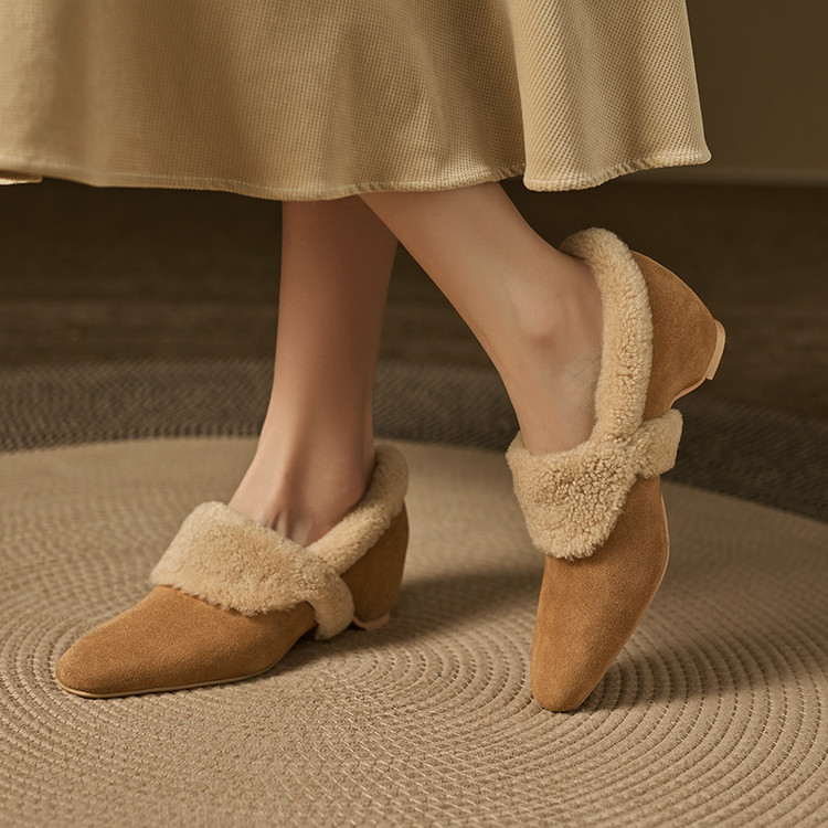 洋气保暖超软真皮法式毛毛鞋加绒加厚冬季新款棉鞋内增高女鞋牛皮