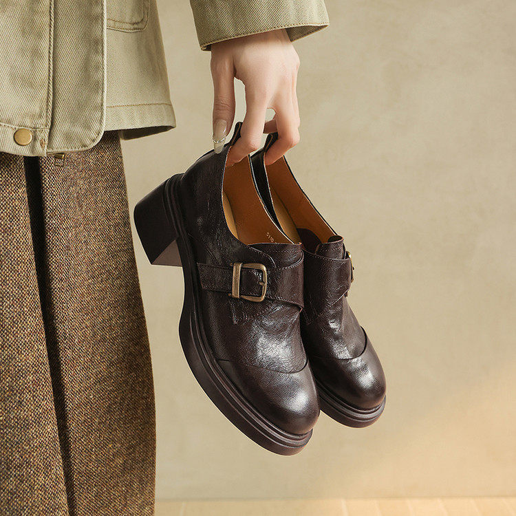 真皮皮带扣深口单鞋厚底乐福鞋2026春季女鞋通勤粗跟小皮鞋子,女鞋,深口单鞋,淘宝优惠券,粉丝福利购,淘宝优惠卷