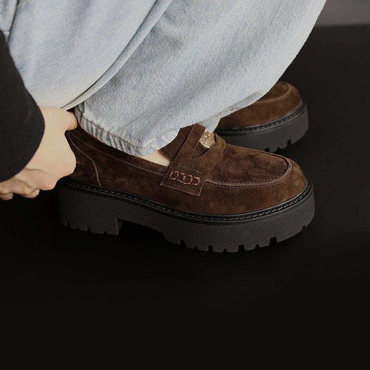 英伦风复古乐福鞋女粗跟一脚蹬2026春季羊皮厚底增高豆豆鞋子,女鞋,深口单鞋,淘宝优惠券,粉丝福利购,淘宝优惠卷