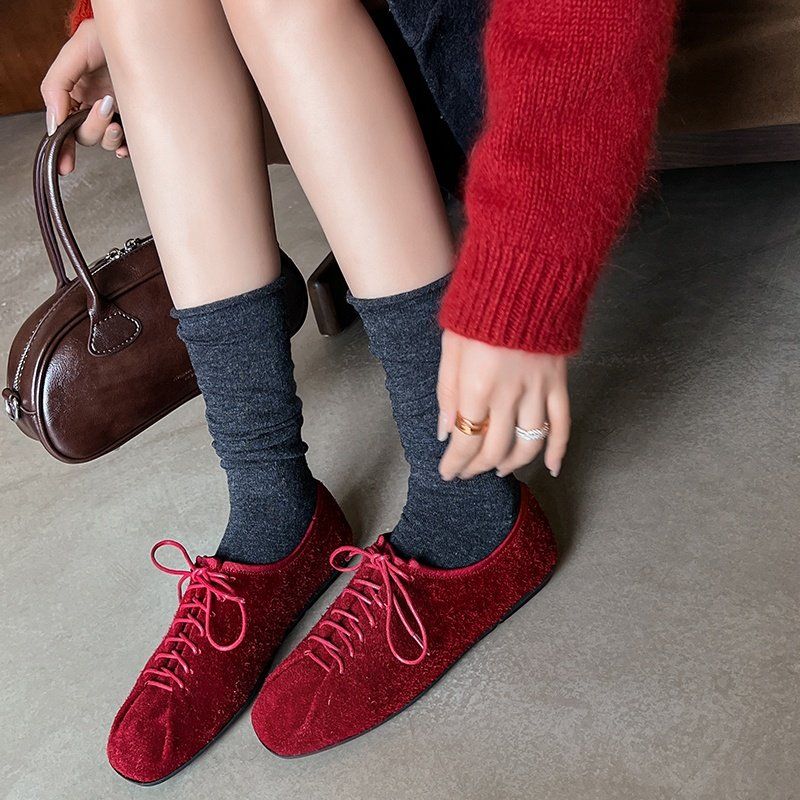 方头平底单鞋女小众设计感磨砂皮2026春季新款系带百搭小皮鞋,女鞋,深口单鞋,淘宝优惠券,粉丝福利购,淘宝优惠卷