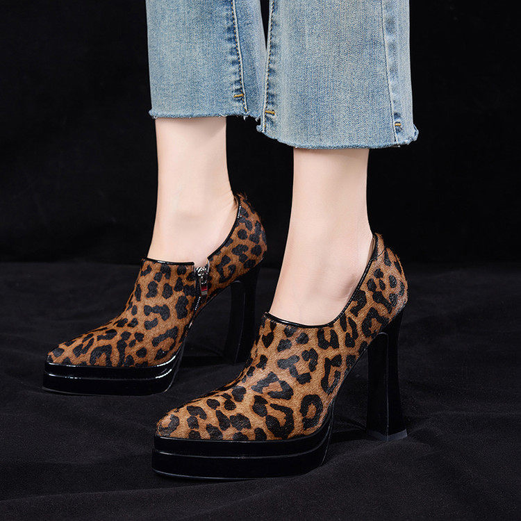 气质尖头超高跟单鞋女2026春季真皮侧拉链粗跟防水台高跟鞋子,女鞋,深口单鞋,淘宝优惠券,粉丝福利购,淘宝优惠卷