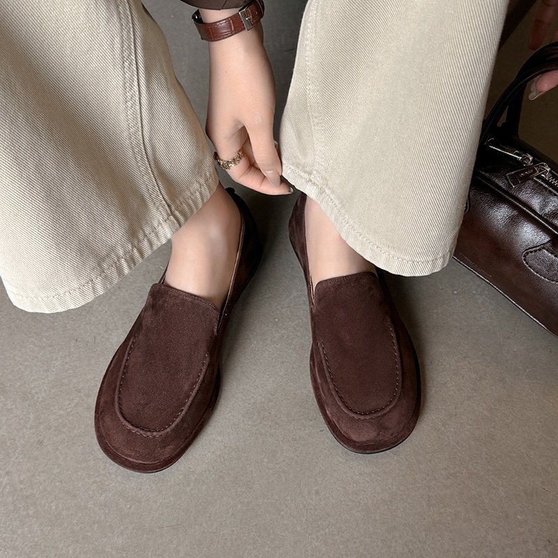 2026春季新款乐福鞋女圆头一脚蹬磨砂皮复古小皮鞋真皮单鞋子,女鞋,深口单鞋,淘宝优惠券,粉丝福利购,淘宝优惠卷