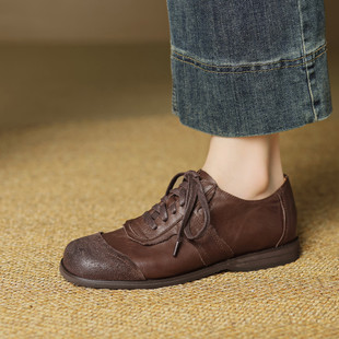 巨好看配裙子单鞋透气不闷脚女鞋高级感水洗马皮英伦风黑色小皮鞋