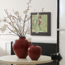 形上中古风胭脂红大罐子花瓶复古实木底座售楼处落地玄关落地摆件