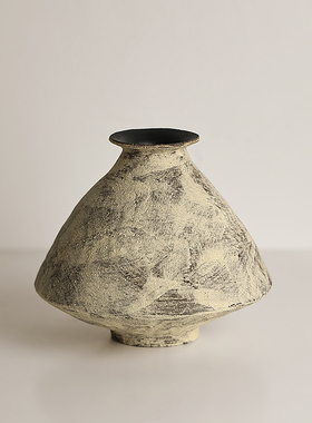 形上陶瓷花瓶化妆土日式茶室陈设侘寂风复古花器 居家摆件