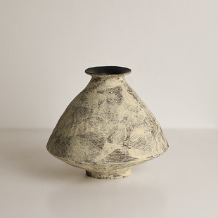 形上陶瓷花瓶化妆土日式茶室陈设侘寂风复古花器 居家摆件