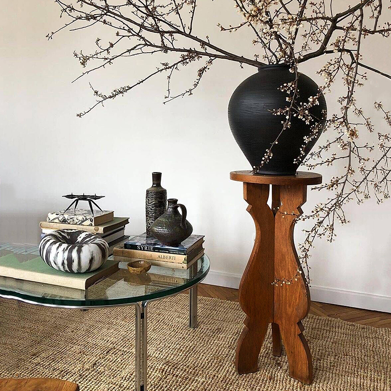 形上中古风三角花架实木小边几