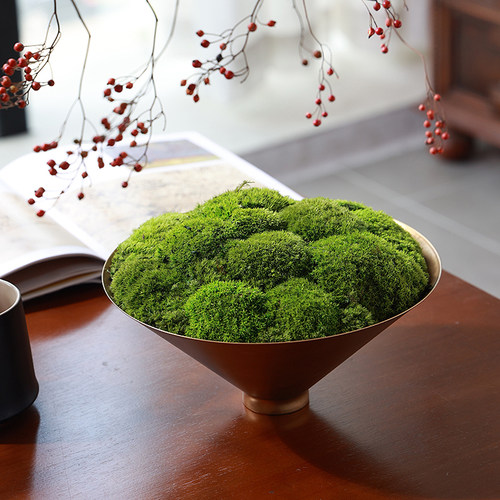 新中式禅意古风金色花器永生苔藓