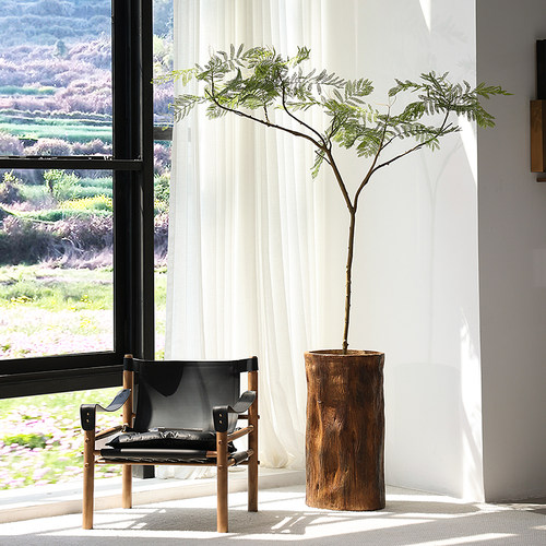 形上仿木纹落地花器侘寂风绿植