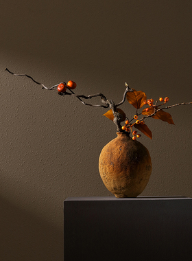 形上陶瓷小花瓶冯哲元灼色龙蛋粗陶手作仿真花器新中式插花摆件