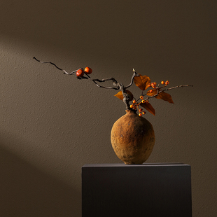 形上陶瓷小花瓶冯哲元灼色龙蛋粗陶手作仿真花器新中式插花摆件