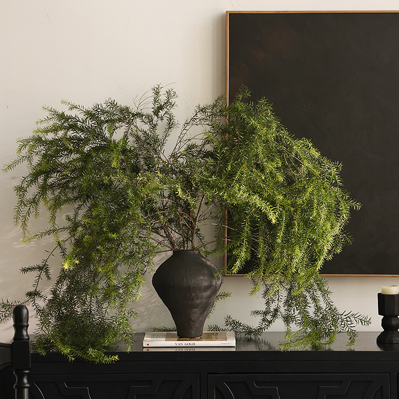 形上黑色陶瓷花瓶化妆土摆件客厅家居侘寂风干花艺复古民宿装饰品