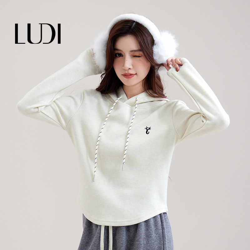 露迪尚品新款女装连帽卫衣不规则显瘦通勤短外套女灰色LDW250027